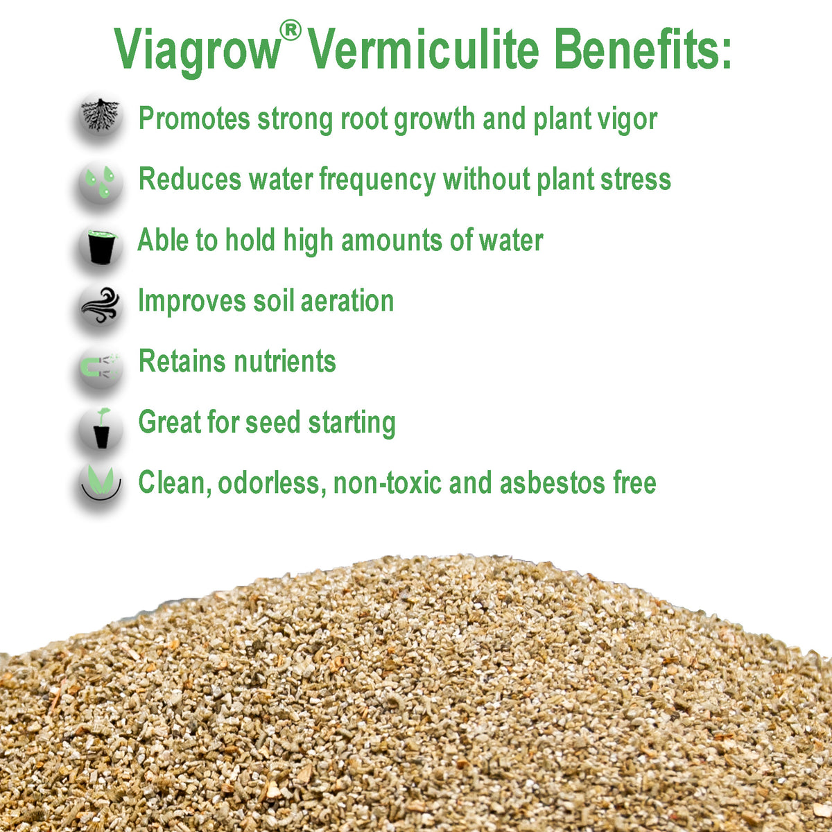 Vermiculite horticole Viagrow, 29,9 pintes / 1 pi cube / 7,5 gallons /  28,25 litres, palette de 80 – Viagrow