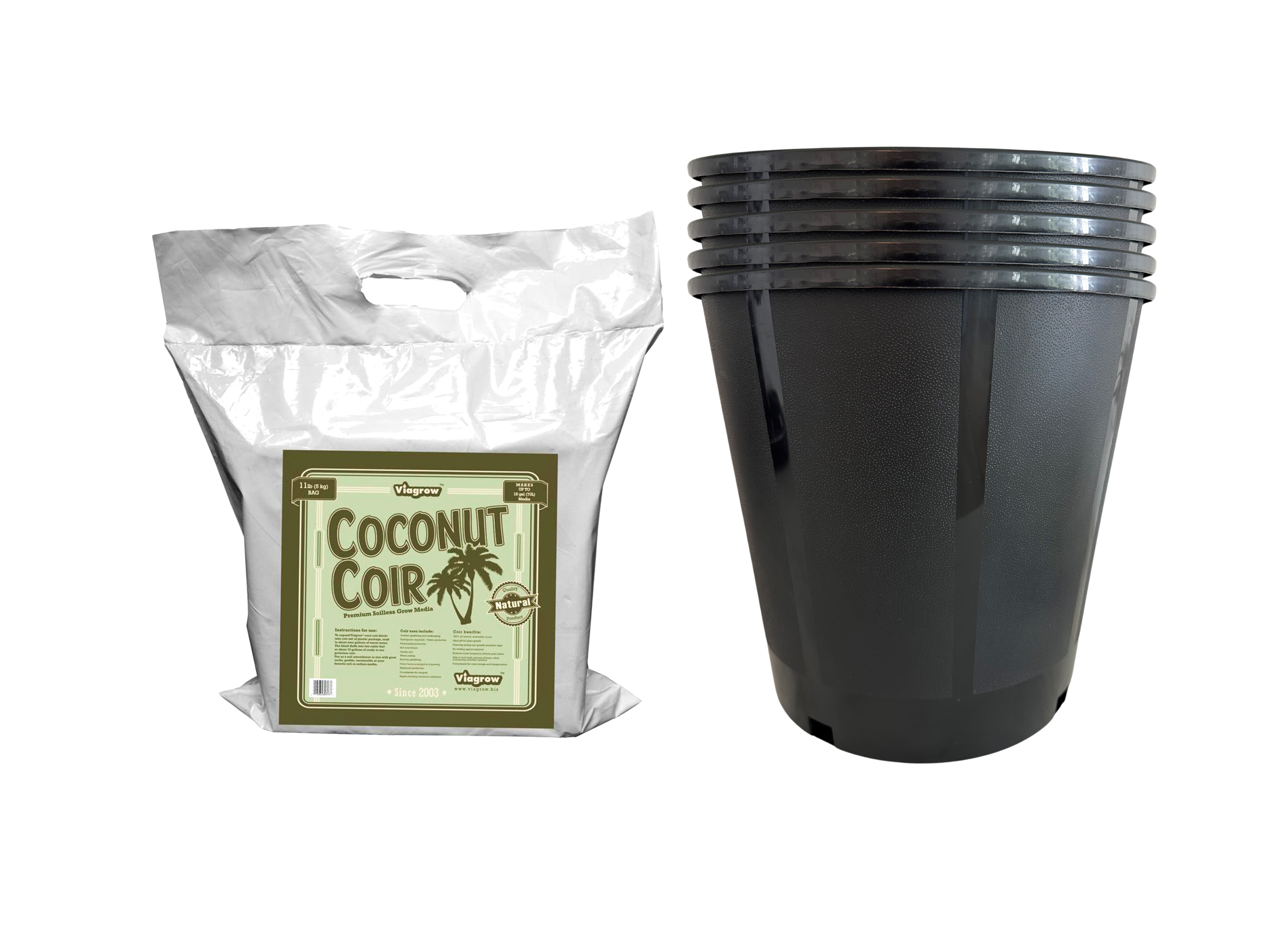 Viagrow Nursery Pot With Viagrow 5KG (11 LB) Coconut Coir Brick