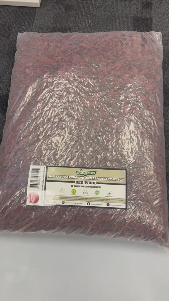 Red Wood Rubber Playground & Landscape Mulch by Viagrow, 1.5 CF Bag ( 11.2 Gallons / 42.3 Liters)