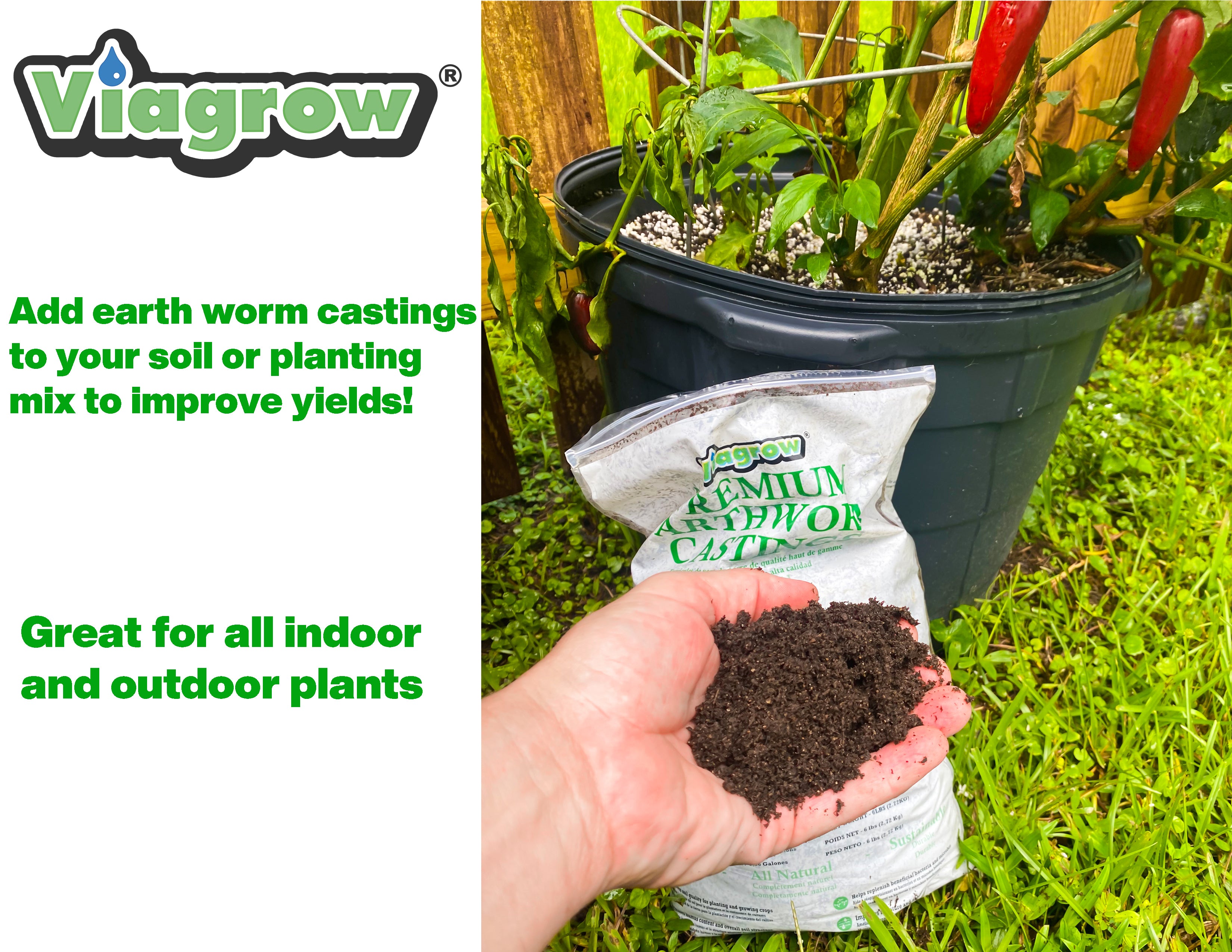Viagrow 6LBS Premium Earthworm Castings, Soil Builder, Soil Amendment